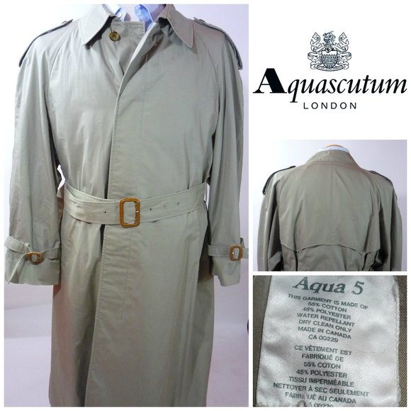 AQUASCUTUM Mens Trench Coat 38 short Aqua 5 Water - Picture 1 of 9